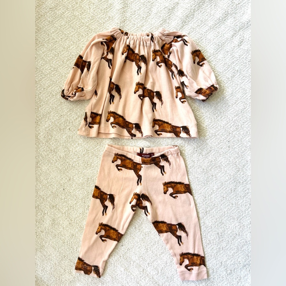 Milkbarn Baby Girl 100% Organic Horse Print Matching Set Size 3-6m